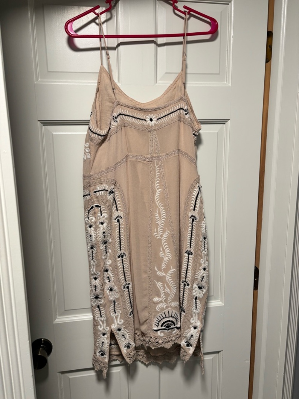 Anthropology Beige Embroidered sun dress with Black & White Accents Maeve brand - Picture 6 of 6